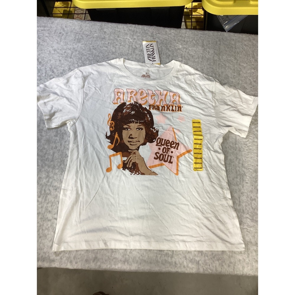 Aretha Franklin Queen of‎ Soul White Graphic T-Shirt Cotton Medium New 15806..
